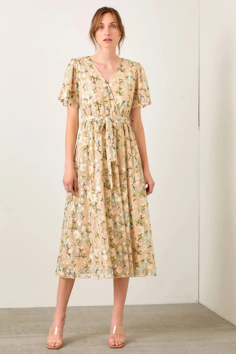 Clara Embroidered Waist Tie Dress