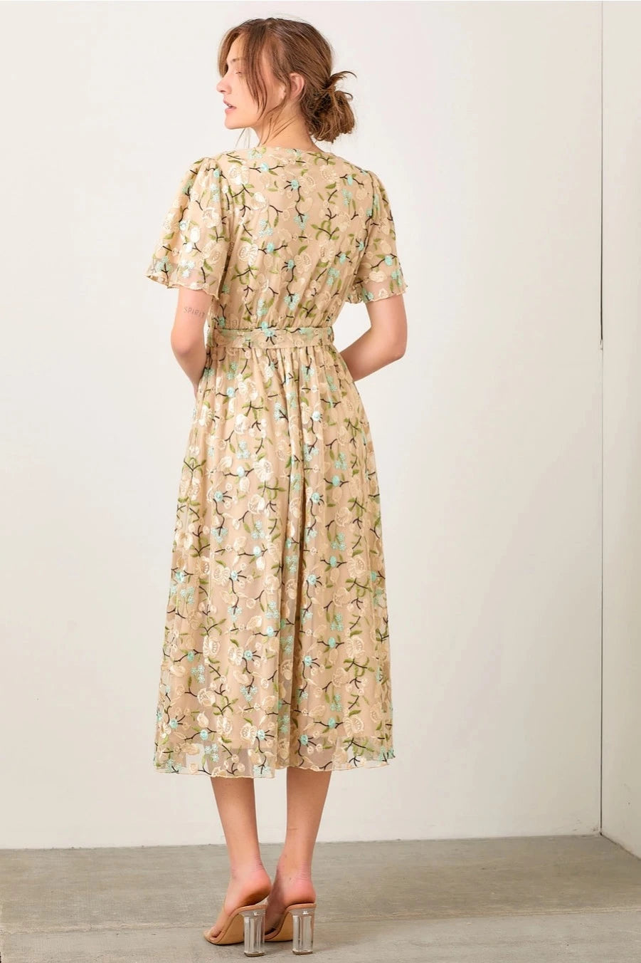 Clara Embroidered Waist Tie Dress