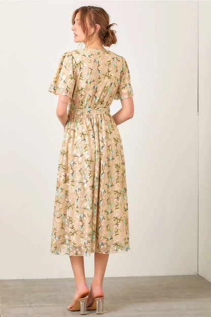 Clara Embroidered Waist Tie Dress